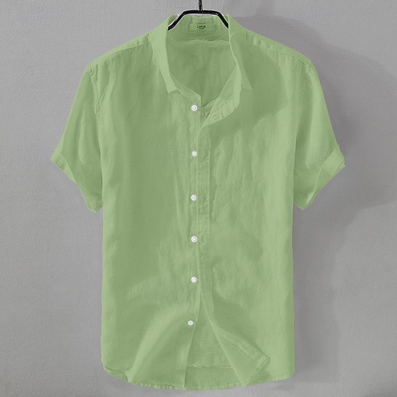 Men's Shirt Linen Shirt Casual Shirt Cotton Shirt Plain Vacation Street Black White Pink Blue Short Sleeve Turndown Summer Clothing Apparel Button-Down 2025 - $17.99 –P10