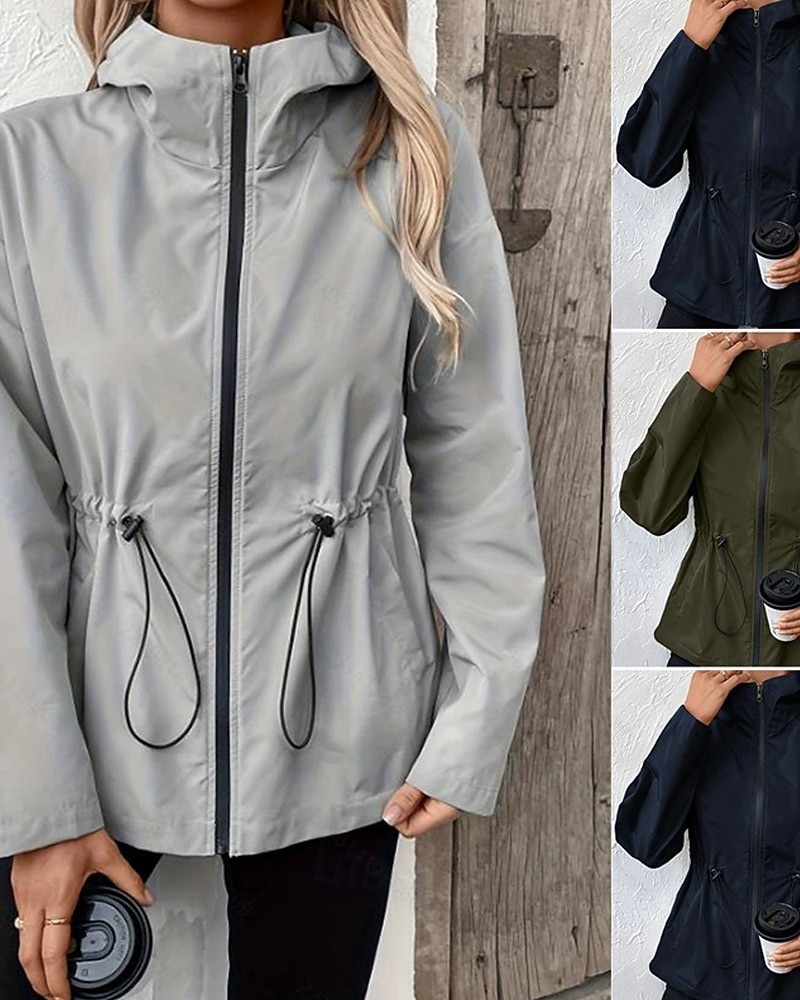 Mulheres Jaqueta casual Jaquetas de chuva impermeáveis Capas de chuva Prova-de-Água A Prova de Vento Zíper Bolsos Moda Ao ar livre Tecido Para Noite Final de semana Zíper Padrão Com Capuz Normal de 2025 por $29.99 –P1
