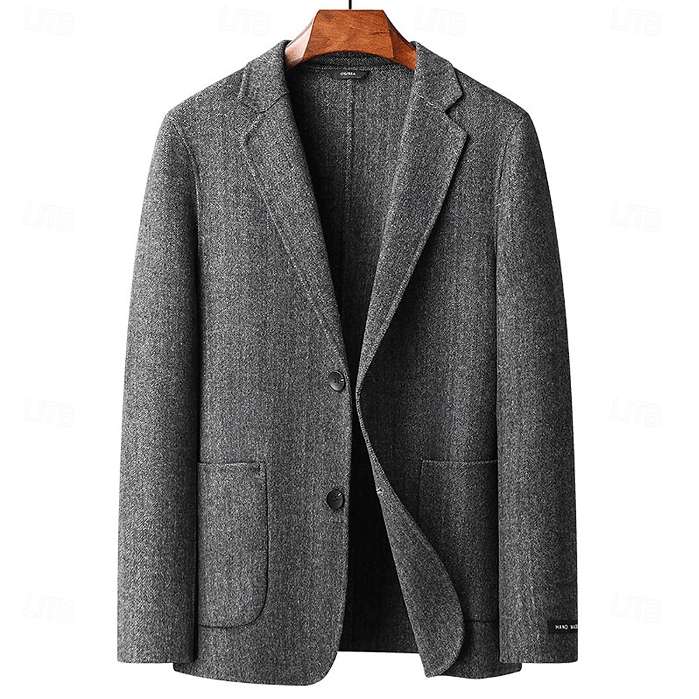 herr ullblandad kavaj jacka skola formell semester elegant klassisk vår höst ull polyester enfärgad fiskbensmönster termisk varm enkelknäppt tvåknapps kavaj kaffe grå 2025 - $88.99 –P5