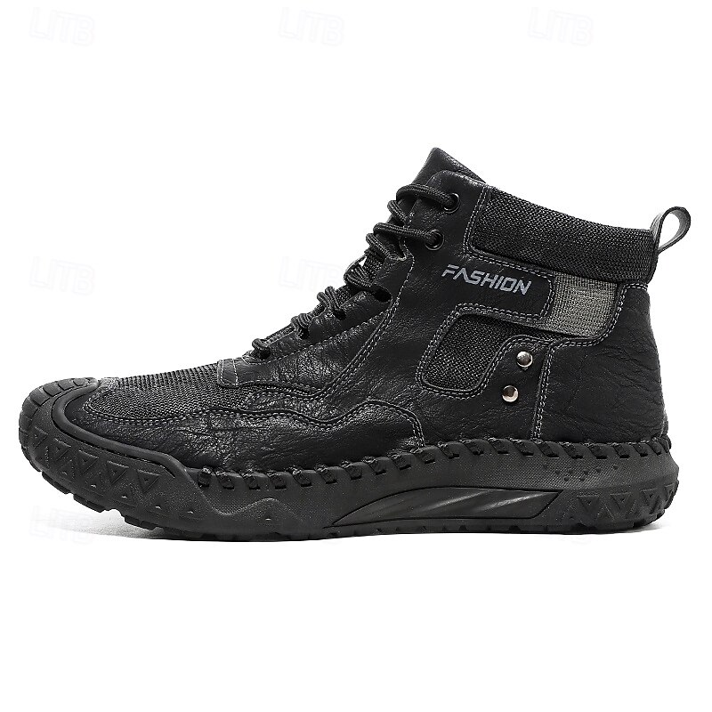 Botas casuais masculinas de couro sintético marrom de cano alto com sola de borracha antiderrapante - calçados duráveis para caminhadas ao ar livre, viagens e uso diário de 2025 por $46.99 –P2