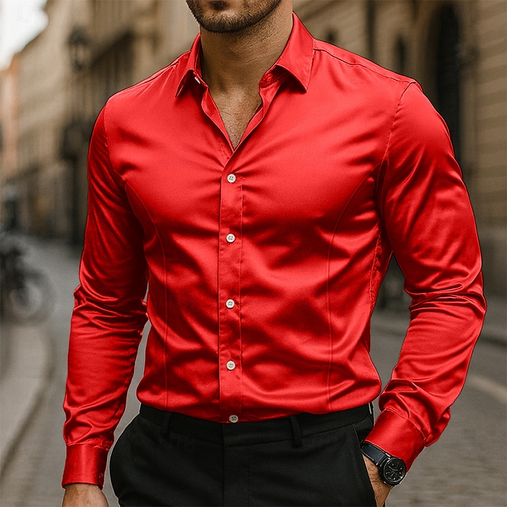 Per uomo Camicia Come la seta Camicia in raso Camicia elegante Camicia casual Camicia con Bottoni Semplice Formale Affari Nero Bianco Giallo Rosa Manica Lunga Bavero Primavera & Autunno Tutte le del 2025 a $21.99 –P6