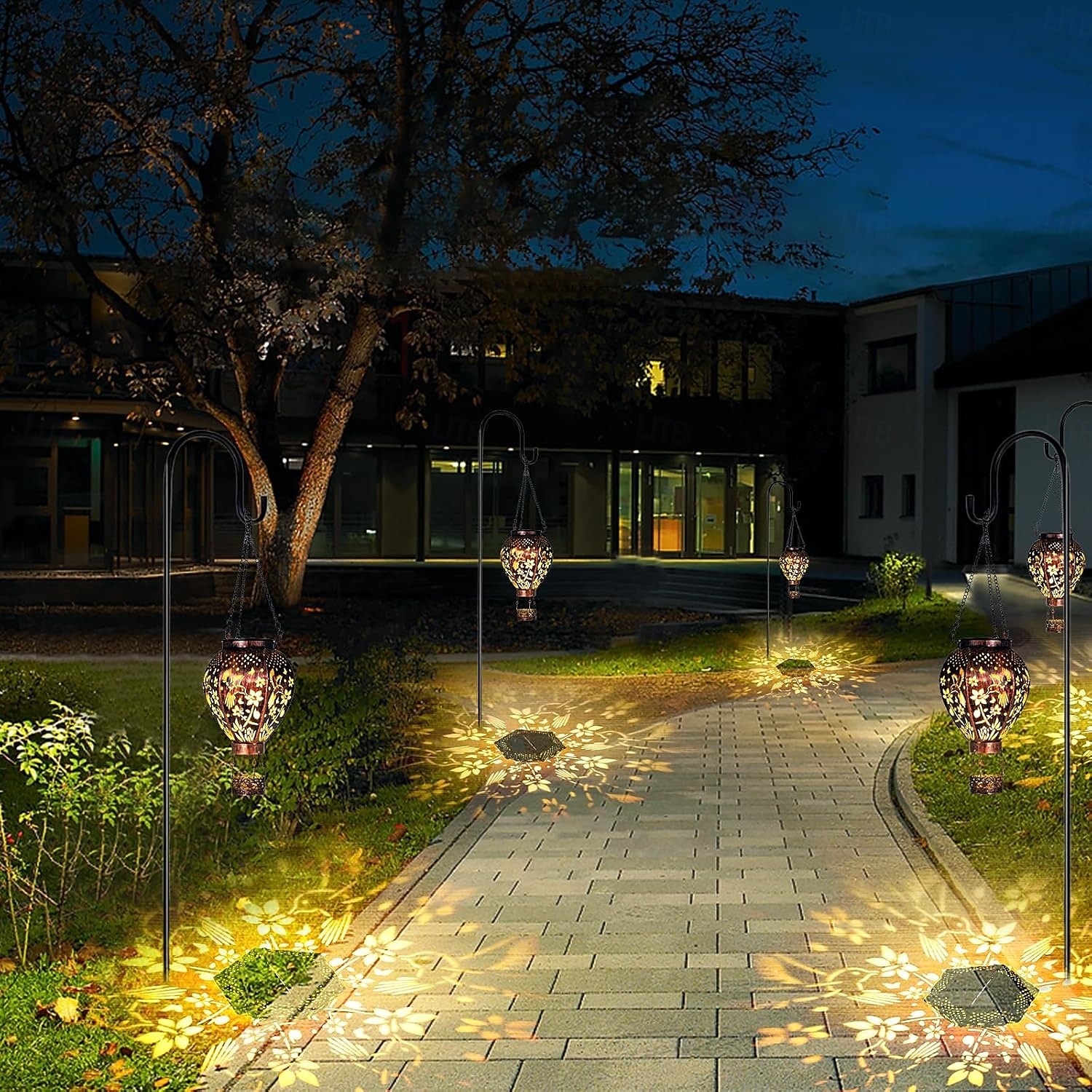 1 pz 45cm luce solare da esterno a sospensione a forma di mongolfiera, luce di proiezione in ferro cavo, colibrì, fungo, cortile, giardino, terrazza, balcone, lanterna decorativa, luce da paesaggio del 2025 a $21.99 –P3