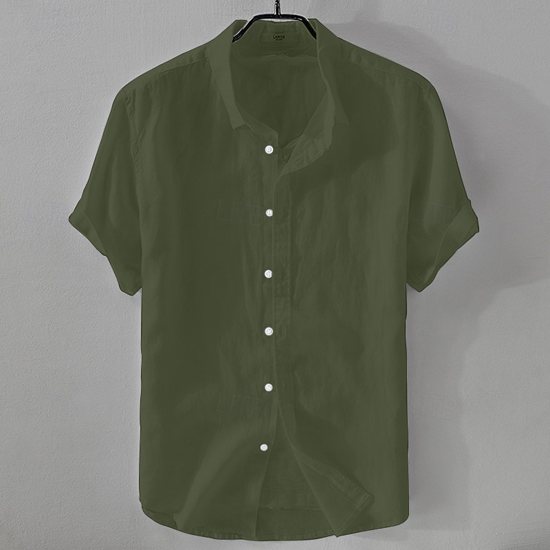 Men's Shirt Linen Shirt Casual Shirt Cotton Shirt Plain Vacation Street Black White Pink Blue Short Sleeve Turndown Summer Clothing Apparel Button-Down 2025 - $17.99 –P13
