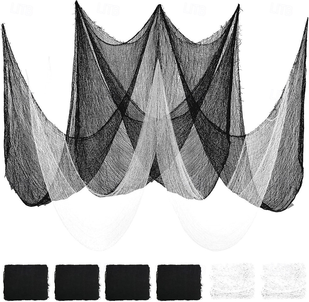 Lot de 6 gazes d'Halloween, tissu effrayant, 30 × 72 pouces, tissu effrayant pour Halloween, fournitures de maison hantée, fête en extérieur, intérieur (4 noires + 2 blanches) de 2026 ? $17.99 –P3