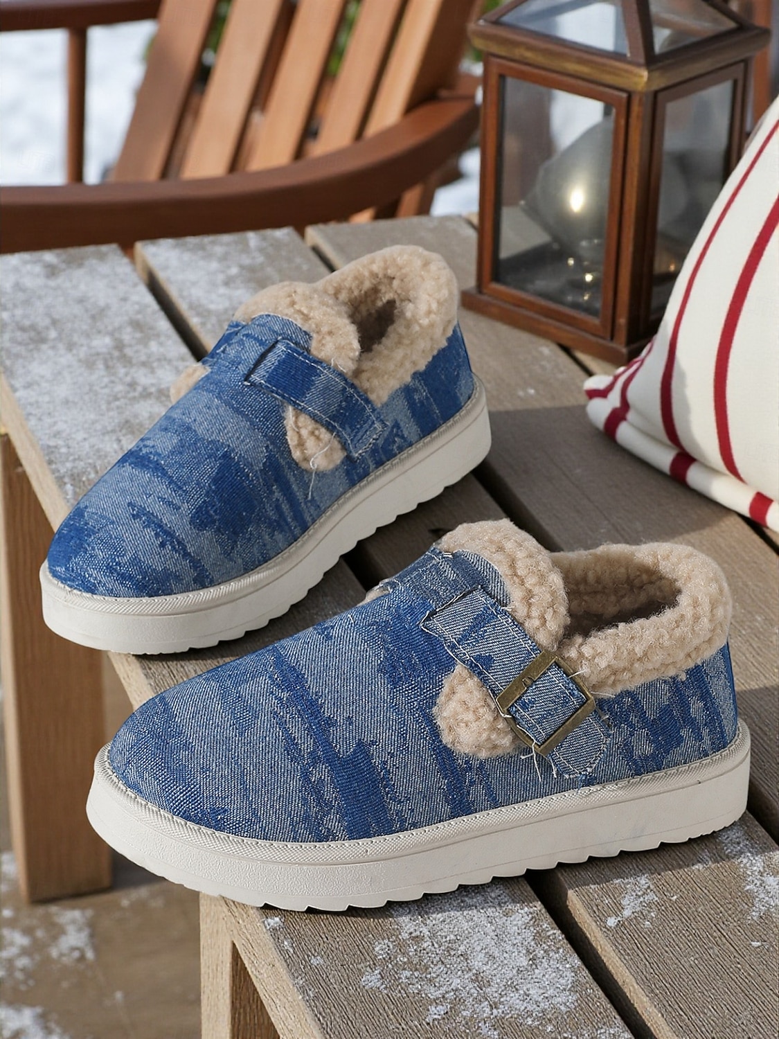 Botines de nieve para mujer con forro polar vaquero: zapatos de invierno cálidos e informales sin cordones con correa de velcro para viajes y paseos al aire libre. 2026 - $32.99 –P2