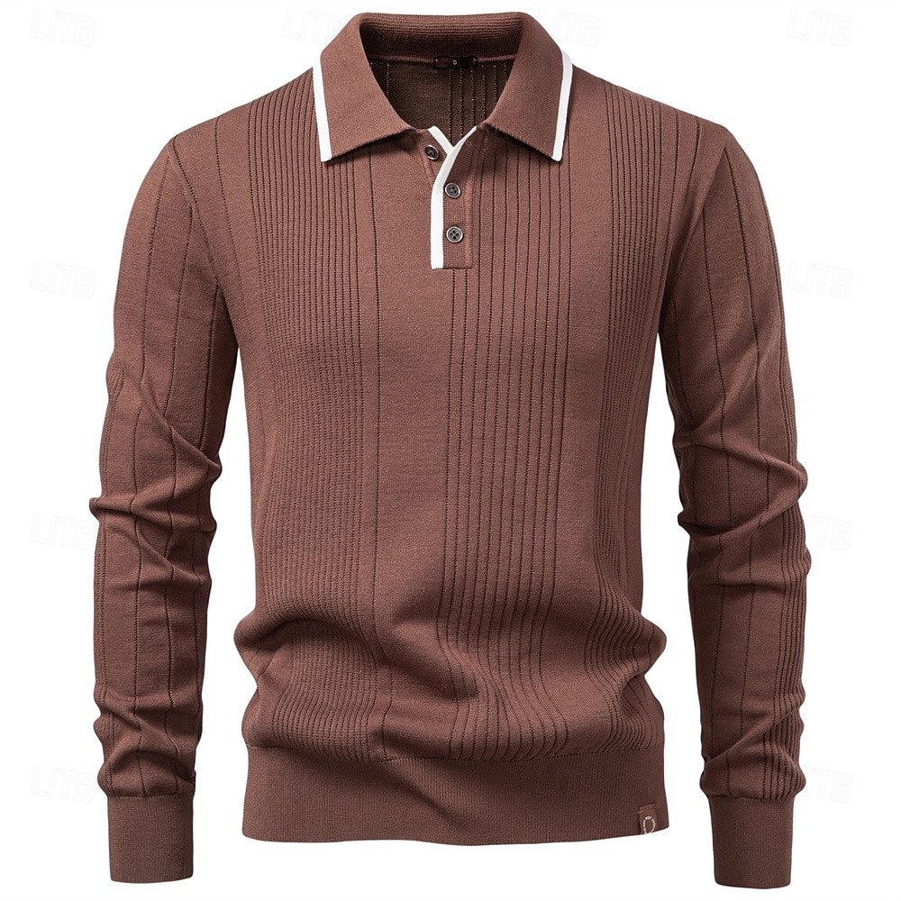 Herre Pullover genser Strikke Vanlige topper Fargeblokk Knapper Helfarge Polokrage Årgang Daglig Skole Hjem Klær Vår Høst Blå Brun S M L 2025 - $32.99 –P10