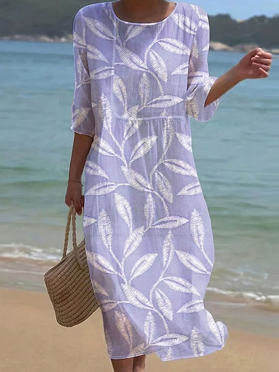 Női Maxi Ruha Kaftan 3/4 Hosszú Ujjú Környakú Lazac Átmeneti Ruha A vonalú Ruha Boho Normál Fitt Grafika Levél Sárga Rózsaszín Kék Lila Tavasz Ősz 2025 - $41.99 –P4