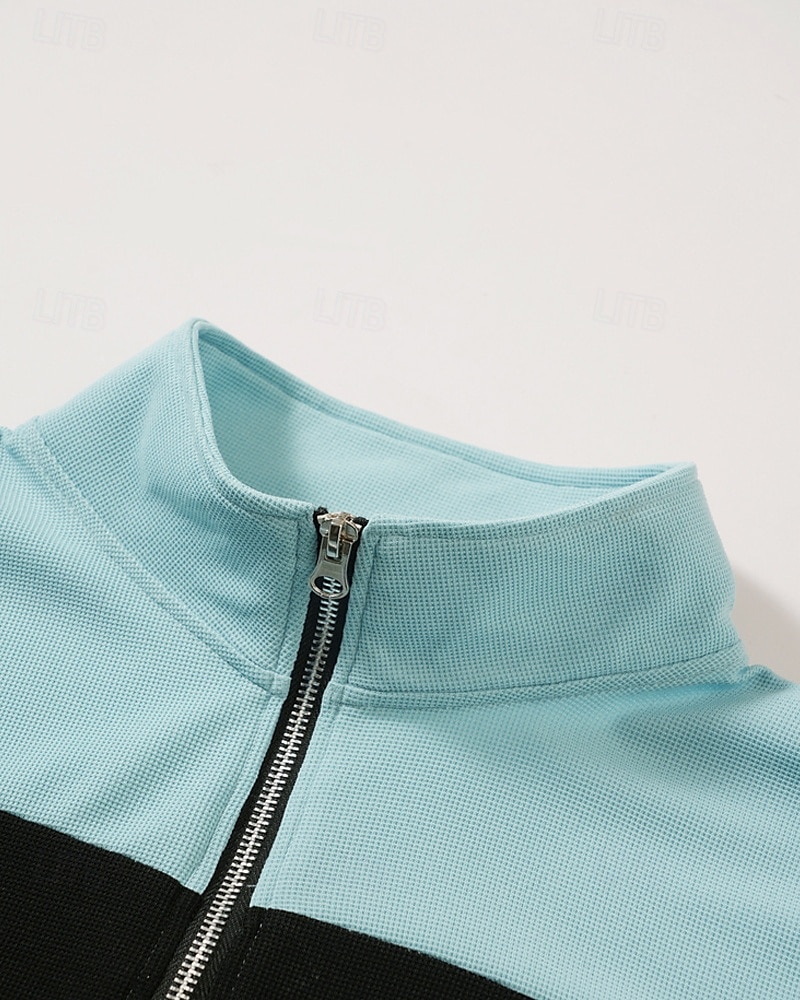 Herren Poloshirts Viertel-Reißverschluss-Poloshirt Alltagskleidung Date Viertelreißverschluss Langarm Mode Basic Farbblock Patchwork Reißverschluss Frühling Herbst Normale Passform Schwarz Wei 2025 - $18.99 –P4