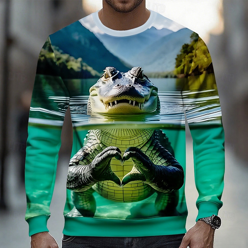 Homme Crocodile 3D Drôle Sweatshirt Occasionnel manche longue Col ras du cou Vacances Soirée Cadeau Vert Claire Vert Col rond 3D Toutes saisons Designer de 2025 ? $26.99 –P2
