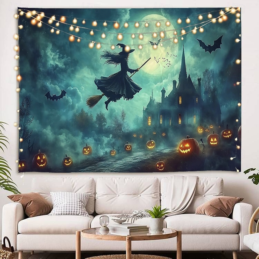 שטיח רקע ליל כל הקדושים, תליית קיר של טירת רפאים בלילה, דלעת מכשפה, ציור קיר דקורטיבי גדול לחדר שינה, סלון, מסיבה וקישוט הבית 2025 - $14.99 –P2