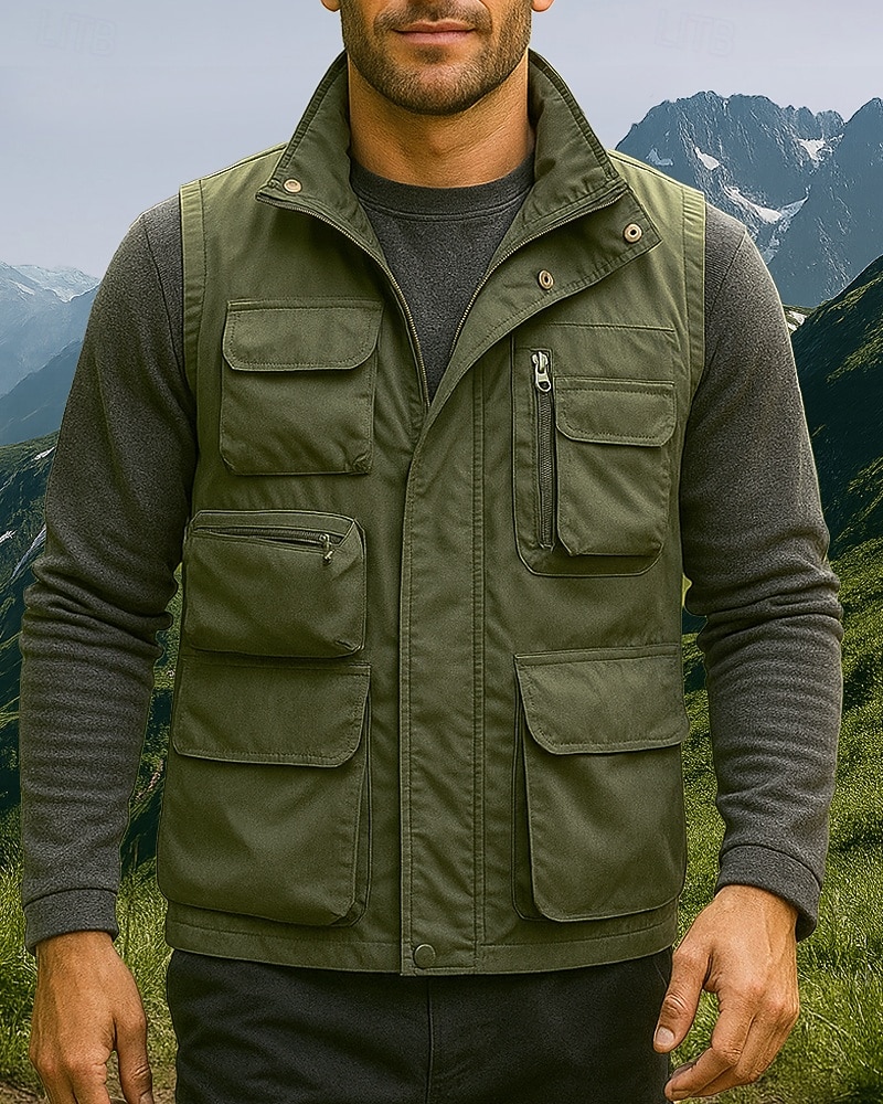 Per uomo Gilet da escursionismo Gilet in pile Senza Maniche Gilet Esterno Calore Termico Inverno Tasche Multiple Nylon Nero Verde militare Cachi Caccia Pesca Arrampicata del 2025 a $41.99 –P3