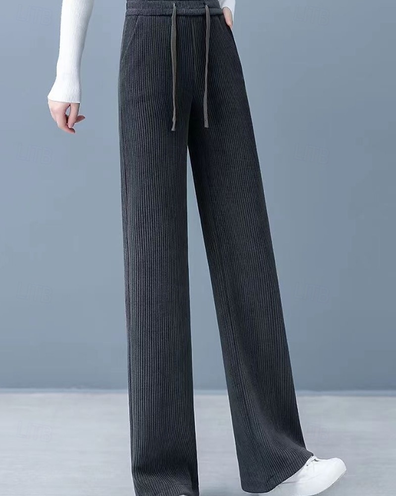 Naisten Vakosamettihousut Housut Suora Katutyyli Vapaa-aika Täyspitkä Luonnollinen Tavallinen Joustava kiristysnauhan suunnittelu Mukava Katu Pyhäpäivä Viikonloppu Tumma harmaa Musta Khaki Syksy 2025 - $20.99 –P11