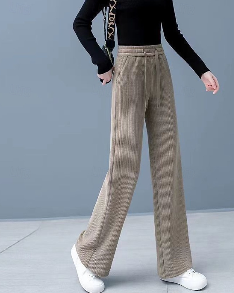 Naisten Vakosamettihousut Housut Suora Katutyyli Vapaa-aika Täyspitkä Luonnollinen Tavallinen Joustava kiristysnauhan suunnittelu Mukava Katu Pyhäpäivä Viikonloppu Tumma harmaa Musta Khaki Syksy 2025 - $20.99 –P16