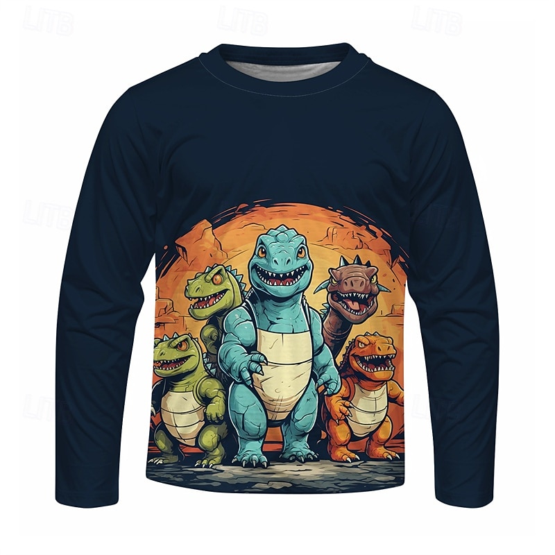 Pojkar 3D Tecknat Dinosaurie T-shirt Långärmad Vår Höst Mode Grundläggande Barn 4-12 år Rund hals Utomhus Ledigt Dagligen Normal 2025 - $13.99 –P8