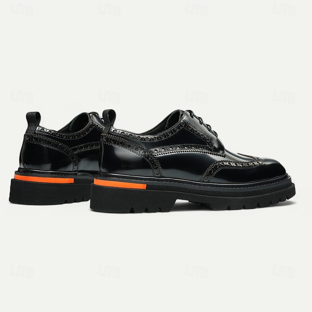 Herresko i ekte skinn med vingetupp og brogues, klassisk brunt formelt fottøy for kontor, banketter og bryllup 2026 - $119.99 –P18