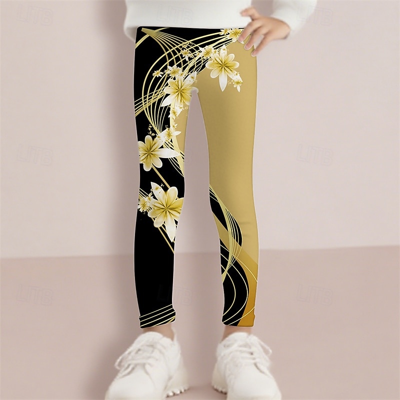 Fete 3D Floral Pantaloni Leginși Primăvară Toamnă Drăguţ De Bază Copii 4-12 ani În aer liber Casual Zilnic Fit regulat 2025 - $10.49 –P1