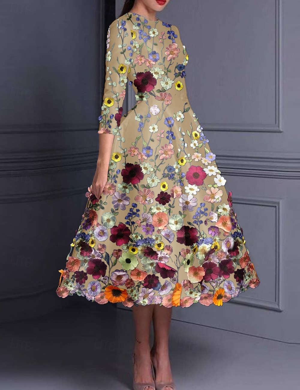 Ligne A Robes de Cocktail Élégant Robe de soirée Formel Mariage Longueur cheville Demi Manches Col ras du cou Poche Satin Dos nu avec Appliques 2025 de 2025 ? $159.99 –P3