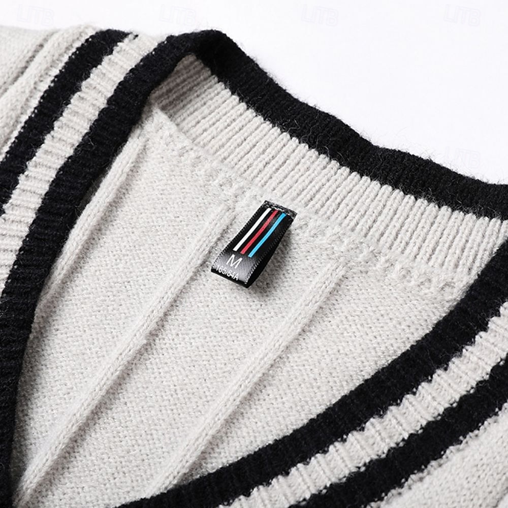 Pánské Svetrová vesta Šaty svetr Pulovrový svetr Vesta Pletený svetr Rýhovaný Kabel Plést Běžné topy Pletený Bez vzoru Do V Módní Na běžné nošení Dovolená Denní nošení Oblečení Podzim Zima Černá Bílá 2025 - $39.99 –P1