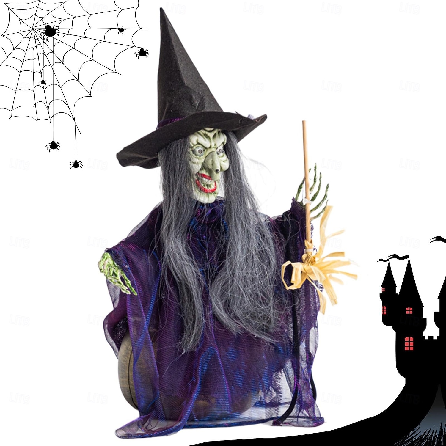 2025年 ハロウィンの魔女の飾り、ハロウィンの魔女が開いた魔女のフィギュア、ハロウィンの飾り、サウンドアクティブ - ホームデコレーション、パーティーギフト用品、屋内屋外用、光る目付き  コレクション – $139.99 –P1
