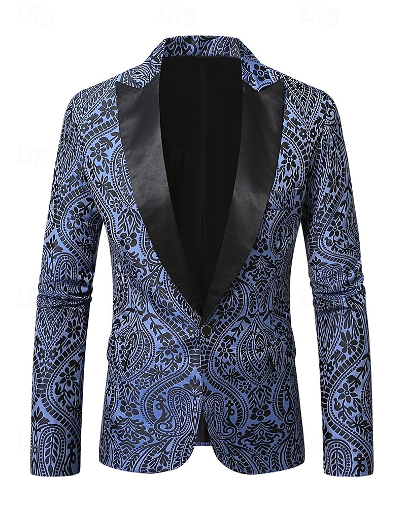 Per uomo Blazer Affari Cocktail party Ricevimento di matrimonio Moda Casual Primavera Autunno Poliestere Anacardi Tasca Bottoni Confortevole Monopetto Giacca Blu marino del 2025 a $58.99 –P2