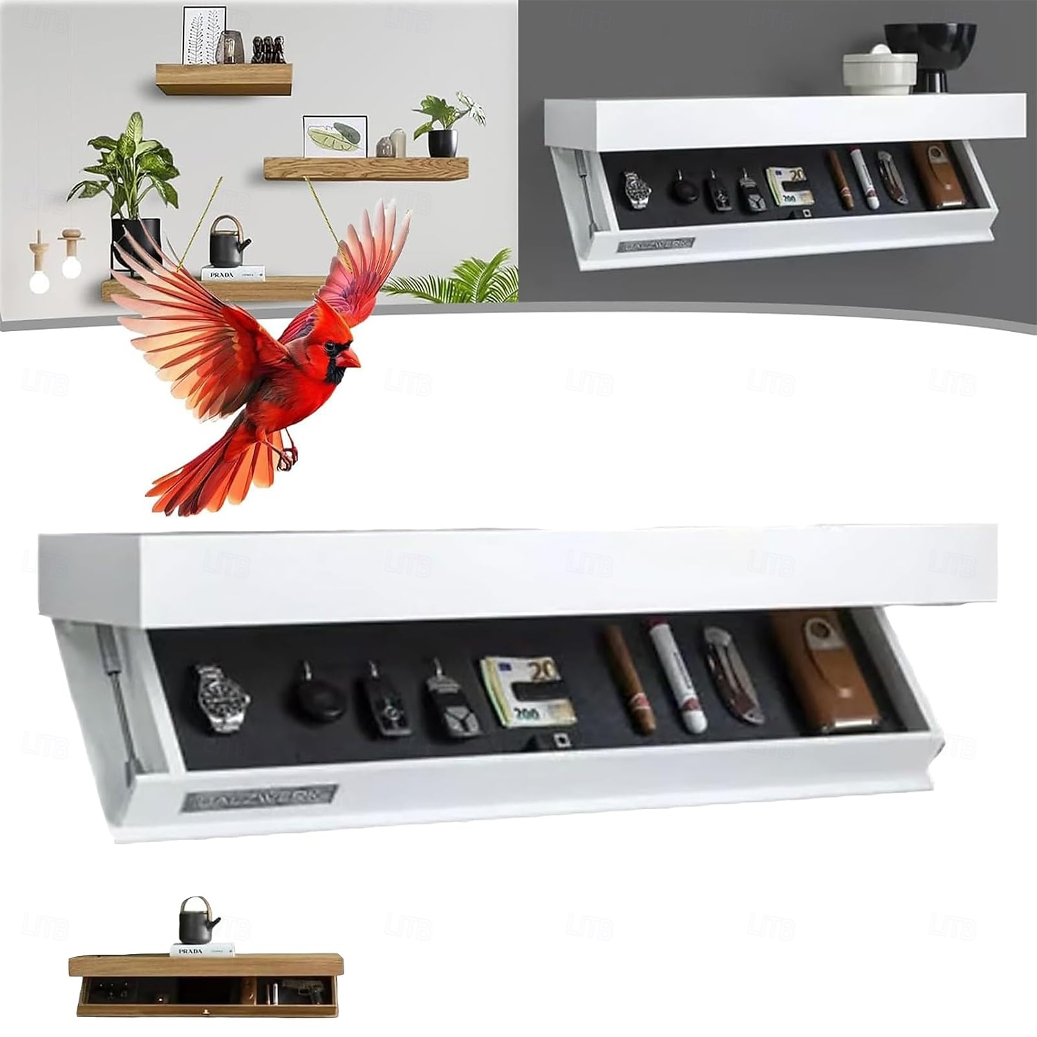 Étagères design avec compartiments, étagères flottantes cachées, solutions de rangement à compartiments dissimulés améliorées, panneau mural pour salon bureau, décoration d'étagère en bois de 2026 ? $92.99 –P5