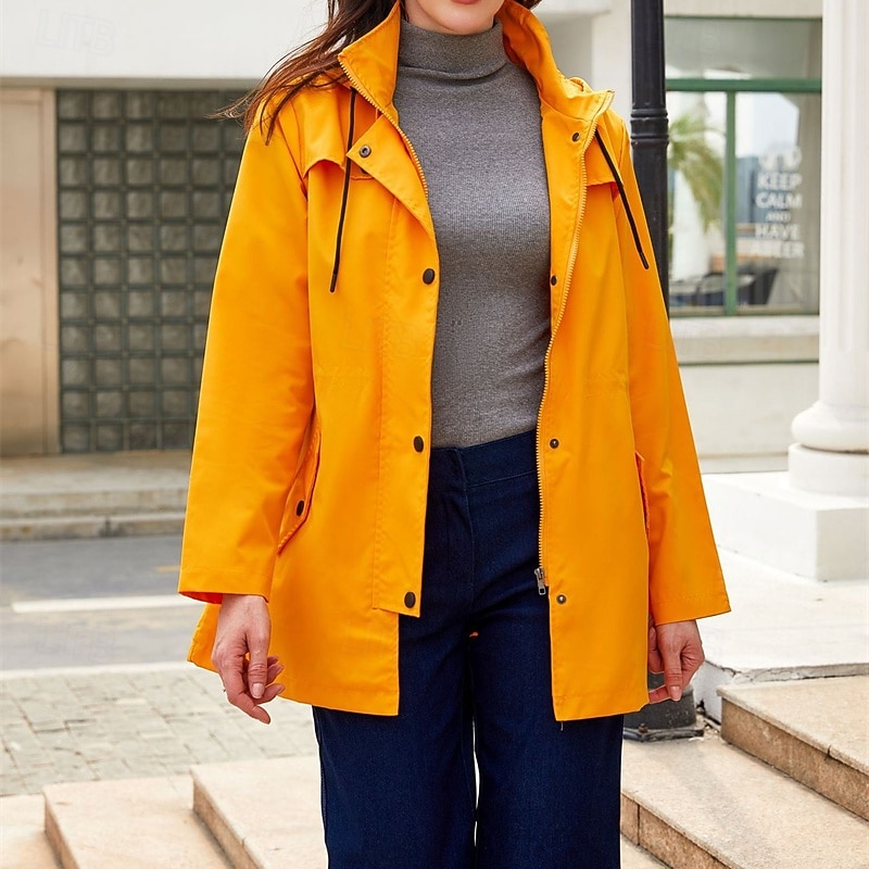 Mulheres Jaqueta casual Jaquetas de chuva impermeáveis Capas de chuva Prova-de-Água A Prova de Vento Zíper Bolsos Moda Ao ar livre Tecido Para Noite Final de semana Zíper Padrão Com Capuz Normal de 2025 por $34.99 –P5