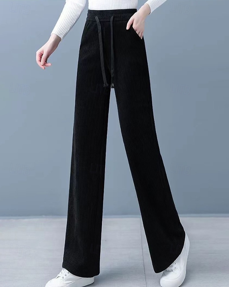 Naisten Vakosamettihousut Housut Suora Katutyyli Vapaa-aika Täyspitkä Luonnollinen Tavallinen Joustava kiristysnauhan suunnittelu Mukava Katu Pyhäpäivä Viikonloppu Tumma harmaa Musta Khaki Syksy 2025 - $20.99 –P10