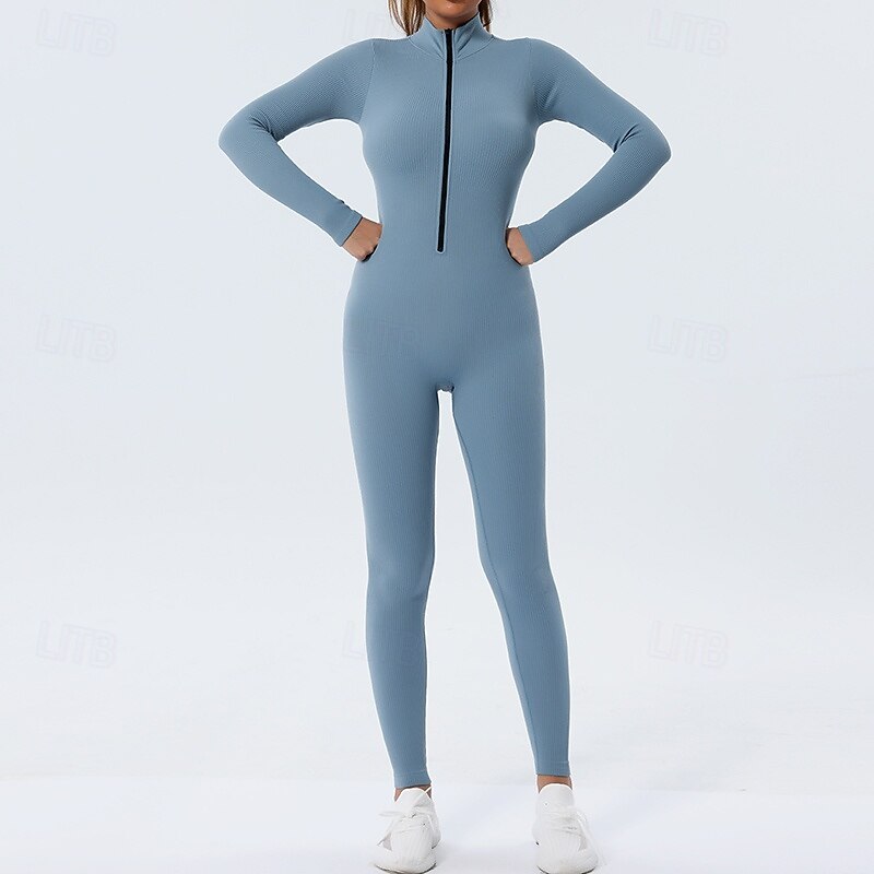 Damen Trainingsanzug Einteiliger Strampler Reißverschluss Einfarbig Bodysuit Herbst Schwarz Rosa Fitnessstudio sportlich Laufen Bauchkontrolle Atmungsaktiv Langarm Sport Sportkleidung 2026 - $32.99 –P6