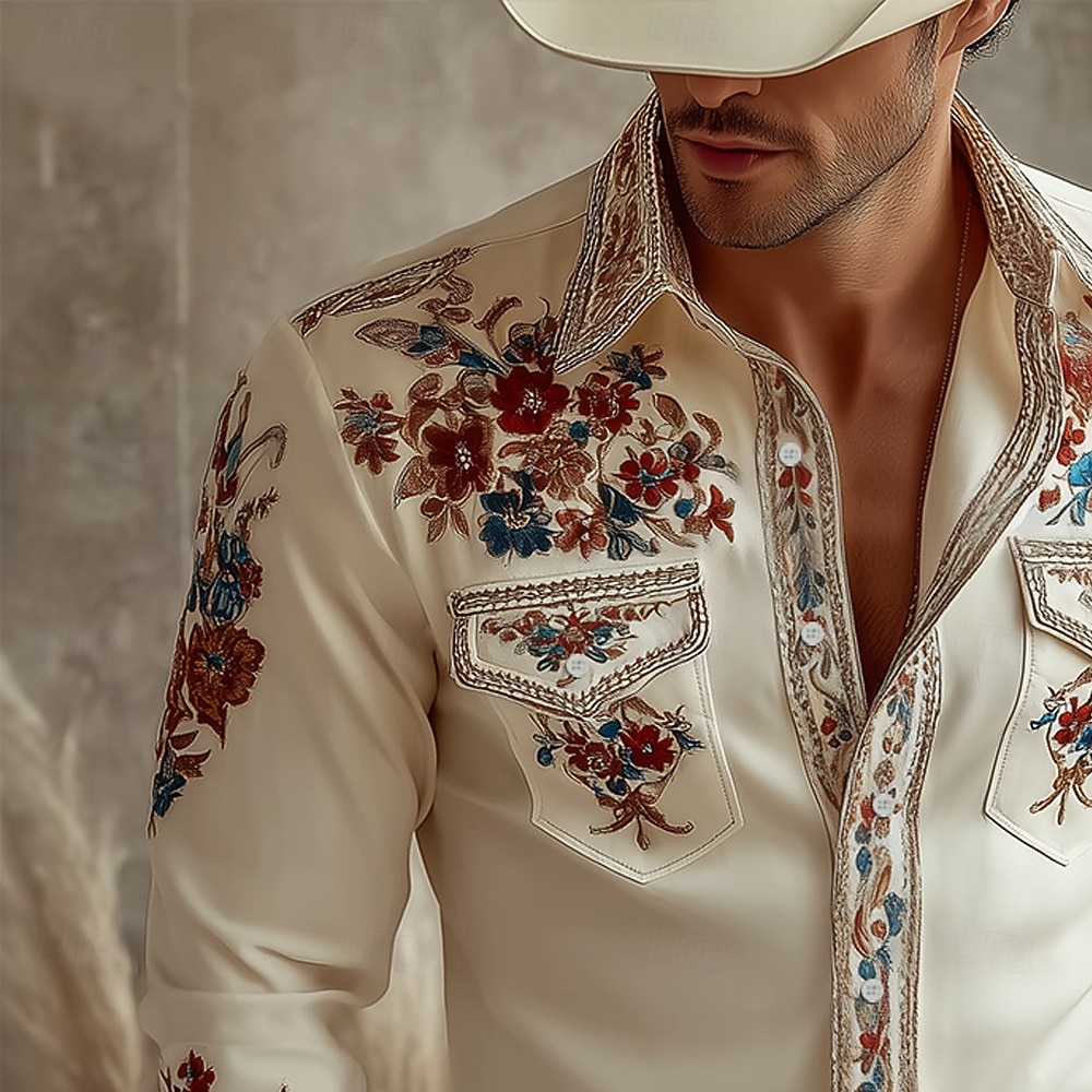 Herre 3D-utskrift Blomstermønster Blomster Western skjorte Skjorte med knapper Cowboyskjorte Langermet Vintage retro utendørs Ferie Vår Høst Aftæpning krage skjorter To lommer foran Rosa Beige 2026 - $31.99 –P2