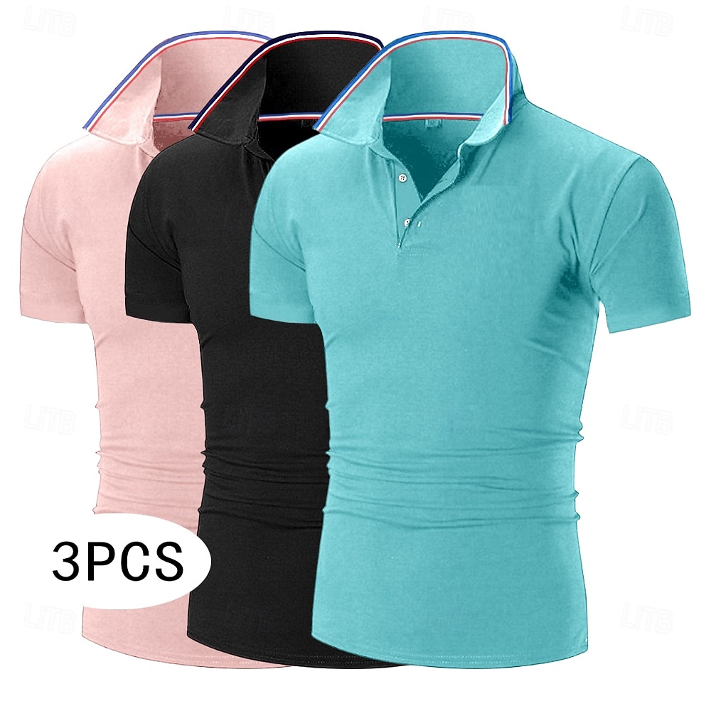 Ανδρικά Πουκάμισο γκολφ Πουκάμισα Pique Polo Επιχείρηση Causal Ριμπ γιακά πόλο Κοντομάνικο Μοντέρνα Βασικό Συμπαγές Χρώμα Σκέτο 3 τεμάχια Κουμπιά Καλοκαίρι Άνοιξη & Χειμώνας Όλες οι εποχές 2026 - $33.99 –P3