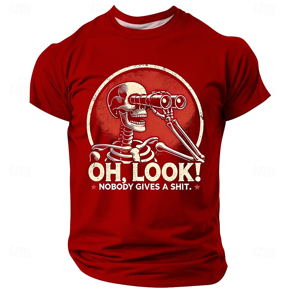 2025年 メンズ グラフィック Tシャツ、皮肉な「おお、見て！誰も気にしていない」スケルトンプリント - おもしろいショートスリーブアティチュード Tシャツ  コレクション – $17.99 –P3