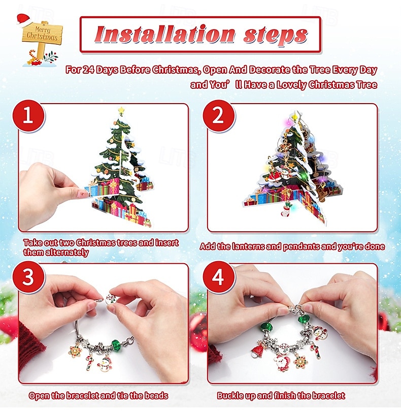 Christmas Advent Calendar Bracelets 2025 for Girls, 24 Days DIY Jewelry Making Kit with 22 Charm Beads and 2 Adjustable Bracelets, Xmas Countdown Gift for Kids Teens Women 2025 - $18.49 –P1