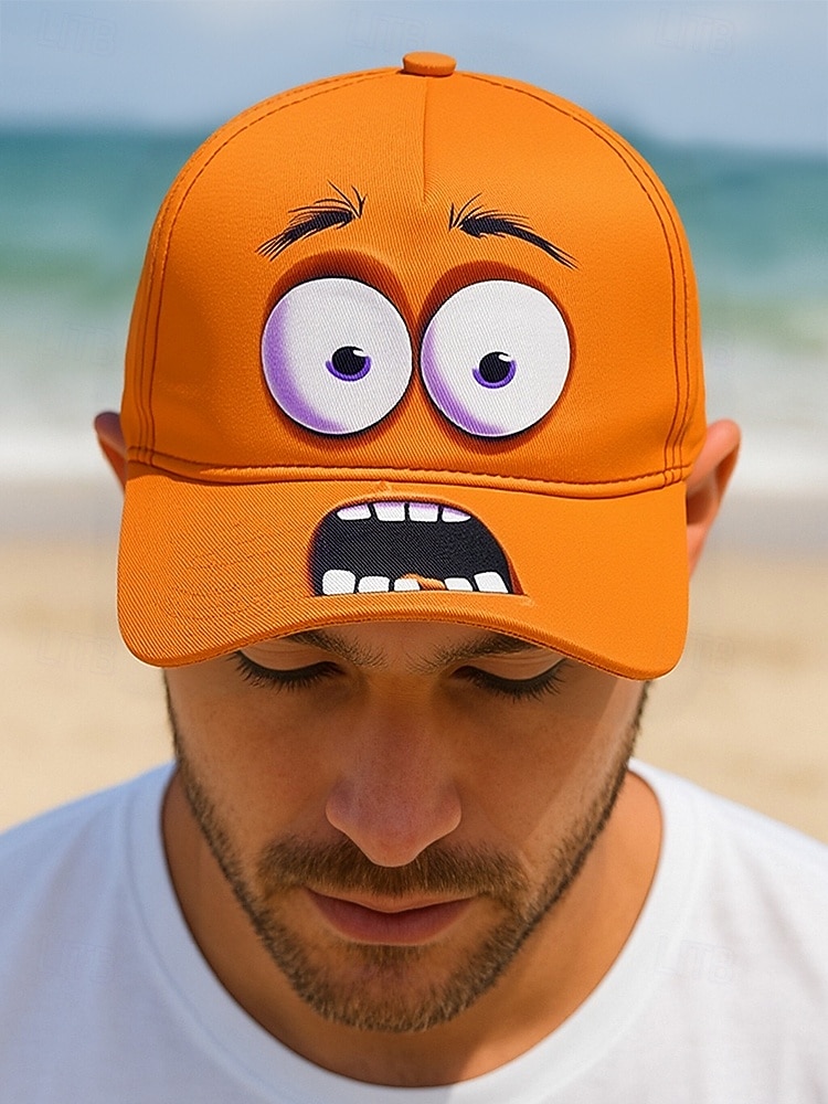 Cappellino da baseball da uomo con faccia da cartone animato: divertenti occhi 3D e design a bocca aperta, disponibile in più colori, perfetto per l'abbigliamento casual e all'aperto del 2026 a $18.99 –P1