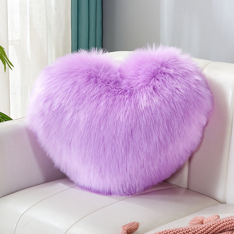 Valentine's Day Wine Red and Gray Heart-Shaped Pillow, Faux Fox Fur Decorative Cushion, Soft Fluffy Throw Pillow for Sofa, Chair, Bed, Living Room, Plush Home Decor Accent 2026 - $20.99 –P8