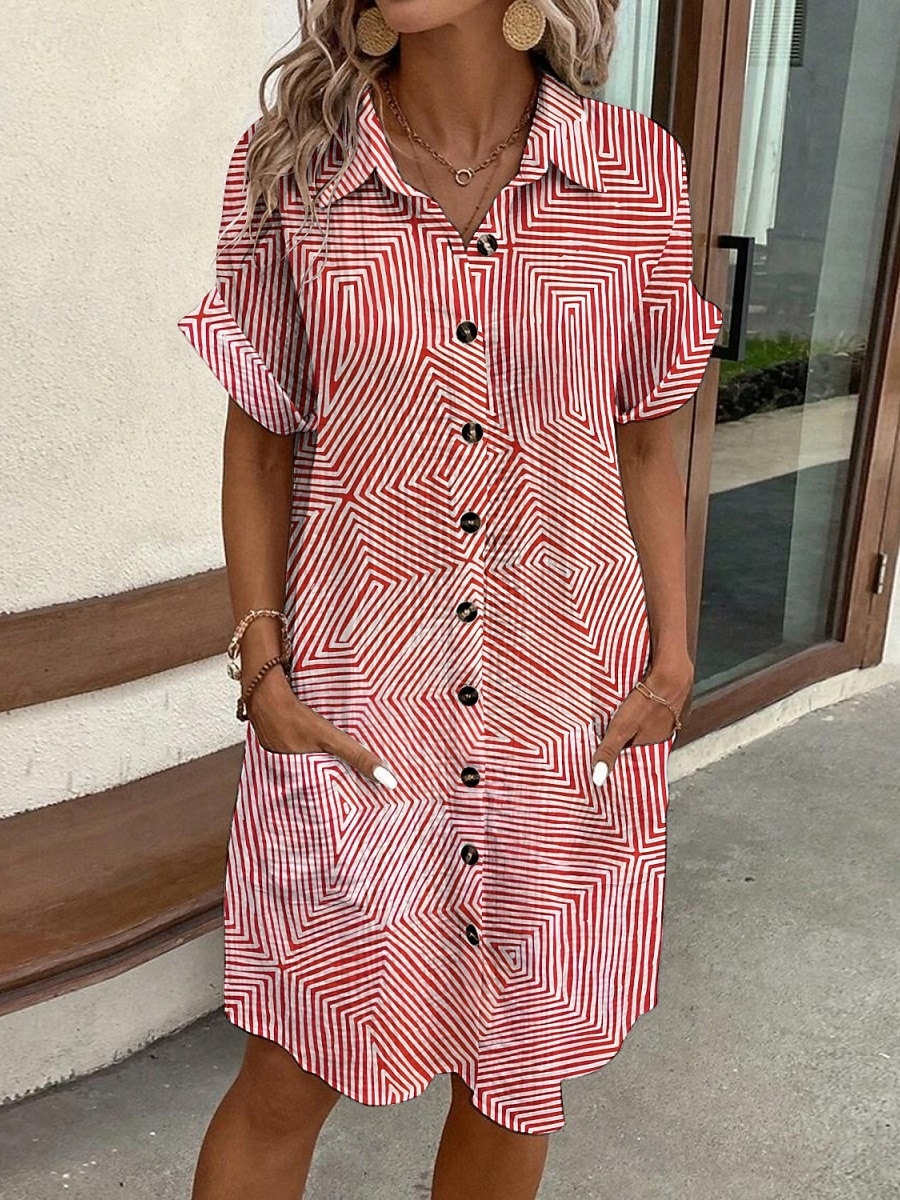 Femmes Mini Robe Robe Chemise Robe Décontractée Robe Imprimée Mode Moderne Quotidien Plage Week-end Coupe régulière Rayé Manche Courte Col de chemise Rose Claire Été Printemps Automne de 2025 ? $35.99 –P3
