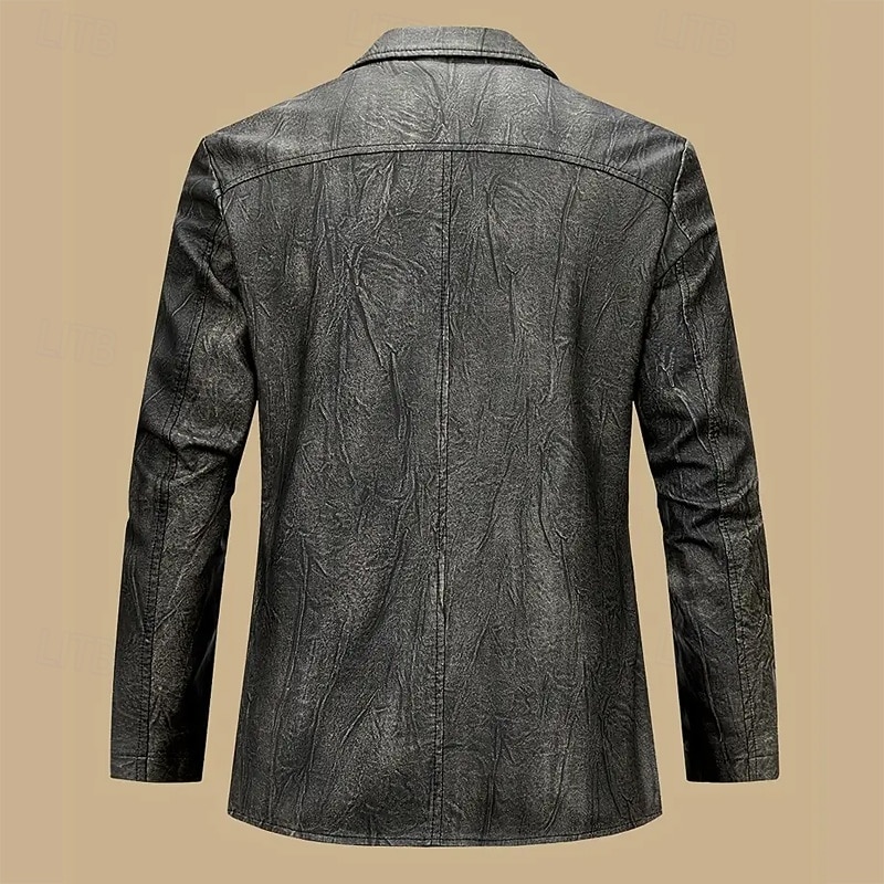 Herr Imitationsläderjacka Blazer i konstläder Bikerjacka Semester Dagligen Vindtät Håller värmen Ficka Vår Höst Slät Mode Klassisk Kavajslag Normal Imitationsläder Svart Kaffe Jacka 2025 - $55.99 –P3