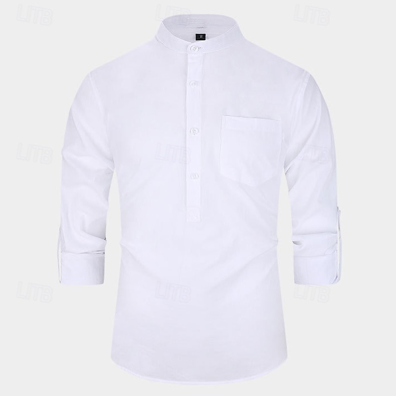 Per uomo Camicia Camicia con colletto alla coreana Camicia popover Camicia casual Nero Bianco Giallo Rosso Blu marino Manica Lunga Semplice Henley Quotidiano Uscire Tasca Frontale Abbigliamento del 2025 a $23.99 –P4