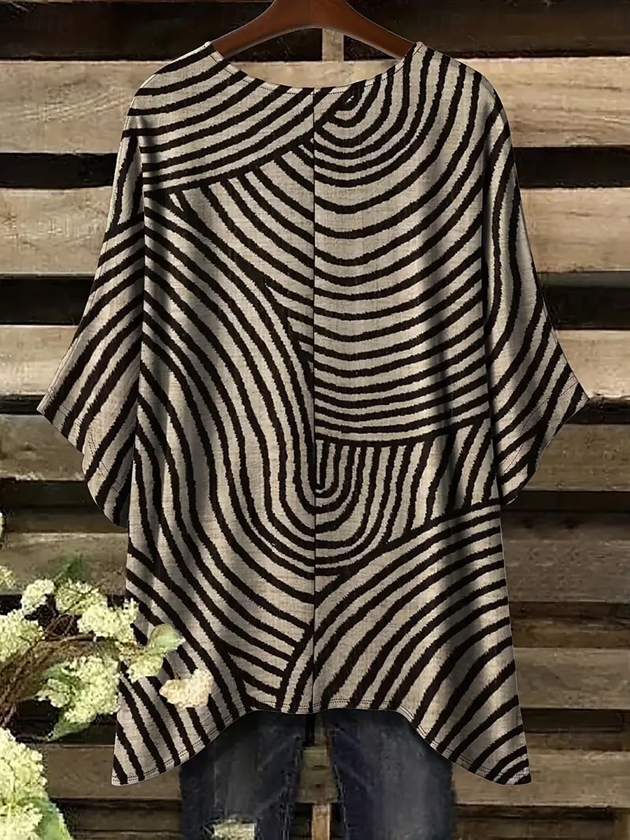 Pentru femei Bluză Asimetric Grafic Geometric Epocă Zilnic Casual Manșon Jumate Mâneci Lejere Stil Nautic Topuri lungi Zilnic Concediu Costum de plajă Albastru piscină Negru Galben Curcubeu Var 2026 - $26.99 –P2