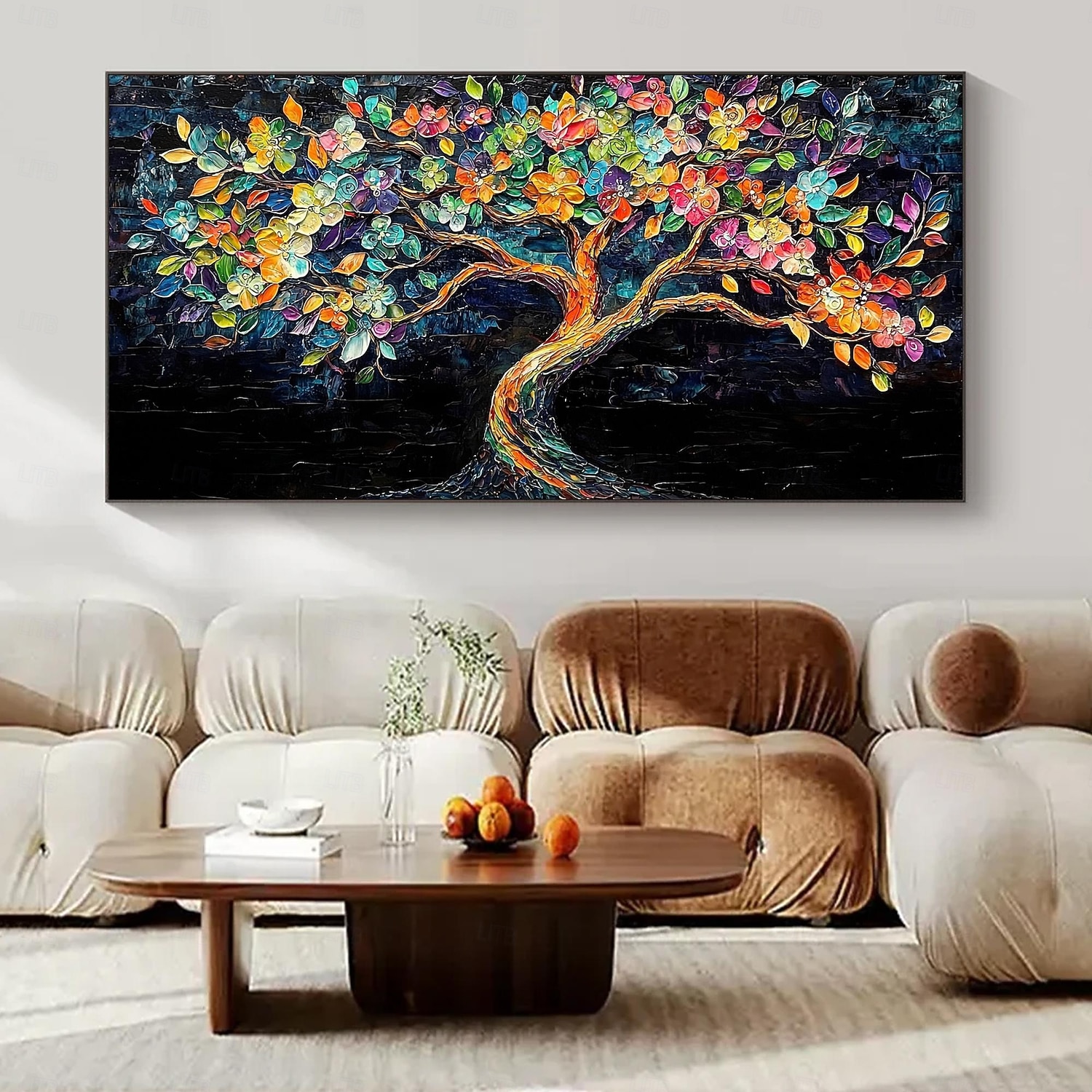 2025年 手作りのオリジナルのカラフルな咲く木の油絵、キャンバスの壁、抽象的な生命の木の絵画、家の装飾用、枠張り付き/内枠なしの絵画  コレクション – $100.99 –P3