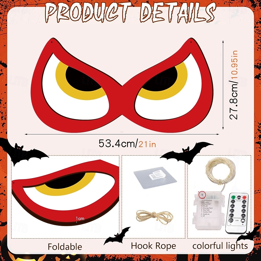 Halloween Decorations Spooky Eyes Lights 21 Inch Large Wooden Halloween Window Eye Lights with 8 Color Modes and USB/Battery Operated for Home Wall Window Trees Halloween Decor 2025 - $29.99 –P13