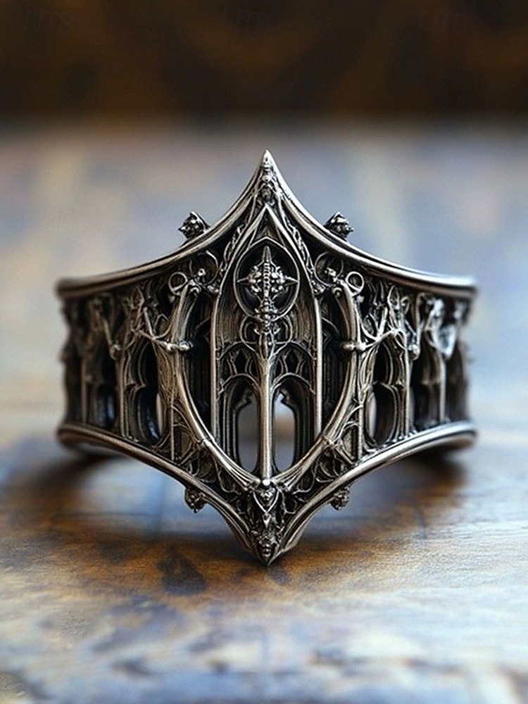 Inel gotic din argint pentru femei – design complex inspirat de catedrală, perfect pentru Halloween, petreceri în costume și pasionații de fantezie 2025 - $9.99 –P3