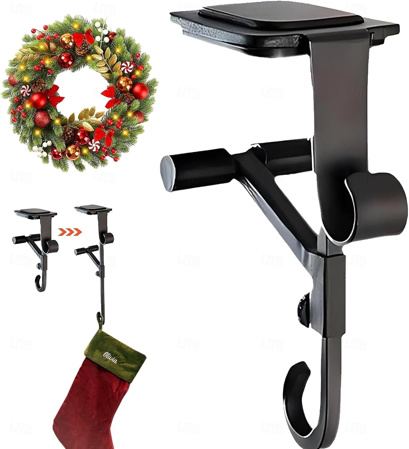 Adjustable Christmas Garland and Stocking Hanger 2 In 1 Fireplace Hanger, Metal Christmas Stocking Holder, No Drill, Fits 0.5" to 8.5" Mantles, Holds Up to 20 Lbs 2025 - $18.99 –P6