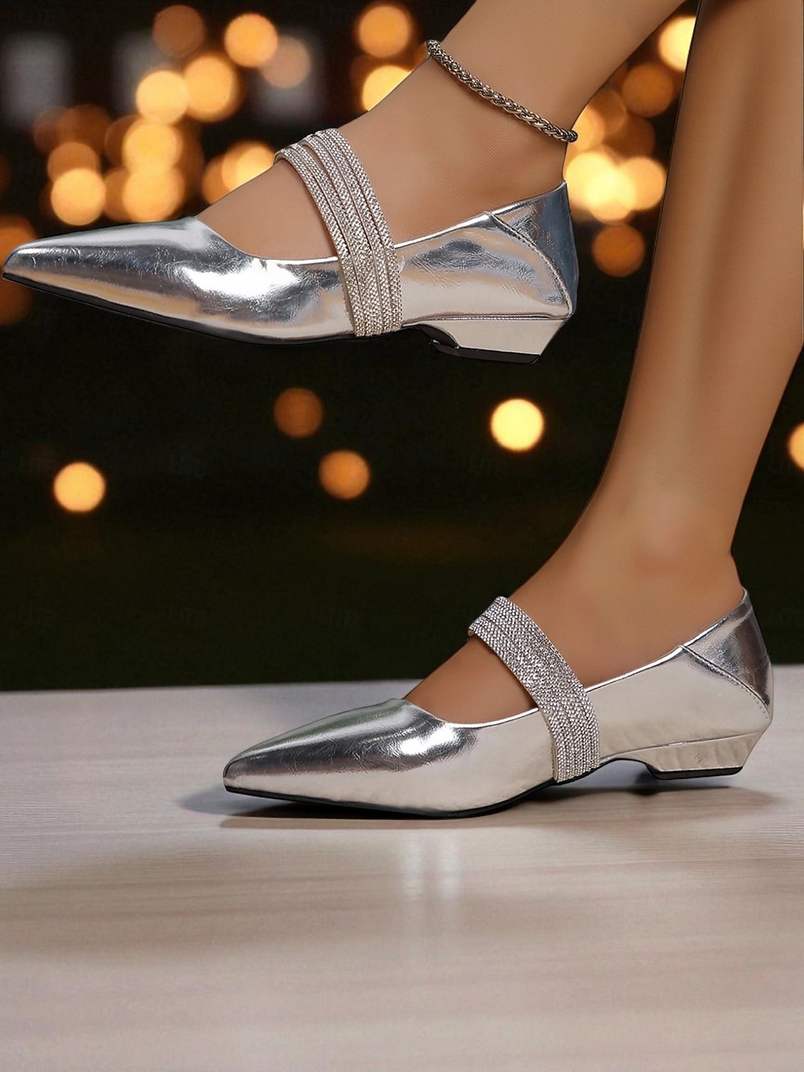 Ballerines à bout pointu en cuir verni noir pour femmes - élégantes chaussures à enfiler avec bride en strass pour les soirées formelles et haut de gamme de 2025 ? €25.97 –P3