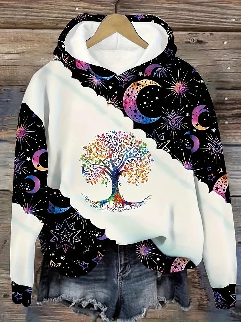 Moletom feminino com capuz e estampa 3D, gráfico, geométrico, bolinhas, casual, manga comprida, com capuz, regular, para festa, roupa de noite, uso diário, branco, primavera, outono, inverno de 2025 por $27.99 –P1