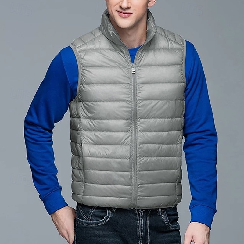 Pánské Péřová vesta Puffer Vesta Kamizelka Vesta Dovolená Denní Rande Módní Na běžné nošení Podzim zima Kapsy Polyester Kachní peří Zahřívací Pohodlné Pevná barva Zip Stojáček Běžný Černá Fialov 2025 - $29.99 –P9
