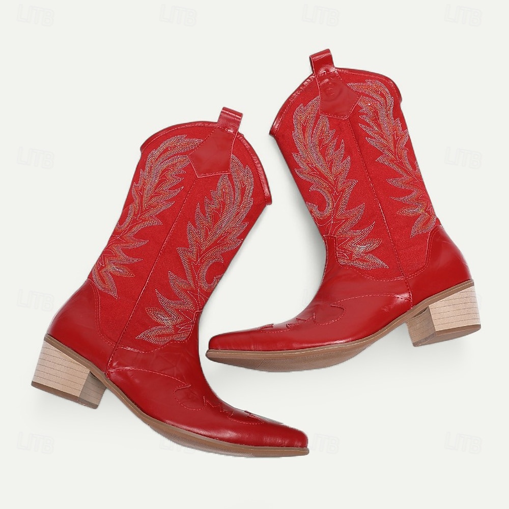 stivali da cowboy rossi da uomo in stile western – stivali da cowboy in pelle ricamati per concerti country, rodei e street style all'avanguardia del 2025 a AU $286.99 –P8