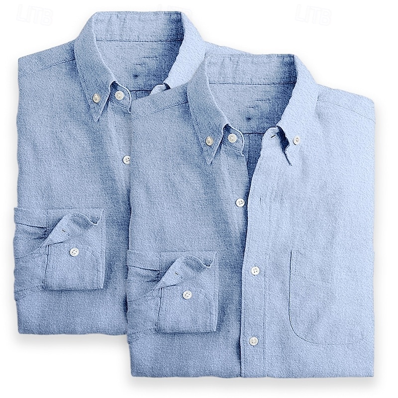 Homens Camisa Social Camisa de linho camisa de verão camisa de botão Camisa casual Tecido Férias Diário Branco + Pink Branco + Verde Verde + rosa Rosa + azul Manga Longa Lapela Verão Primavera Roupa de 2026 por $29.99 –P16
