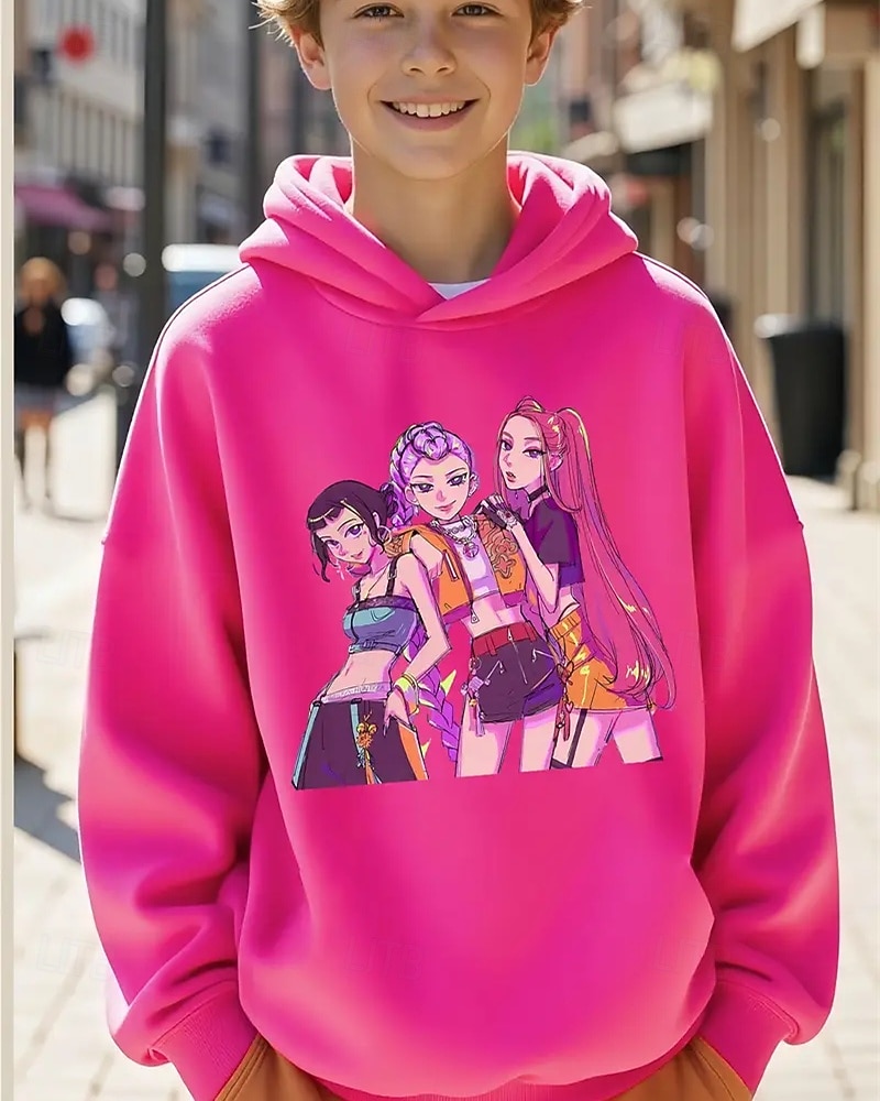 Kpop Demon Hunters pojkhuvtröja med grafisk design - långärmad, avslappnad tröja med livfullt anime-tryck för höst/vinter, perfekt för vardagskläder eller speciella tillfällen. Kpop-huvtröja 2025 - $18.99 –P2