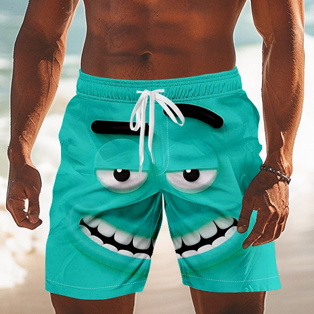 Men's 3D Cartoon Smile Face Swim Trunks Swim Shorts Board Shorts Mid Waist Funny Outdoor Vacation Dailywear Side Pockets Mesh Lining Elastic Drawstring Waist Designer Clothing Apparel 2025 - $19.99 –P4