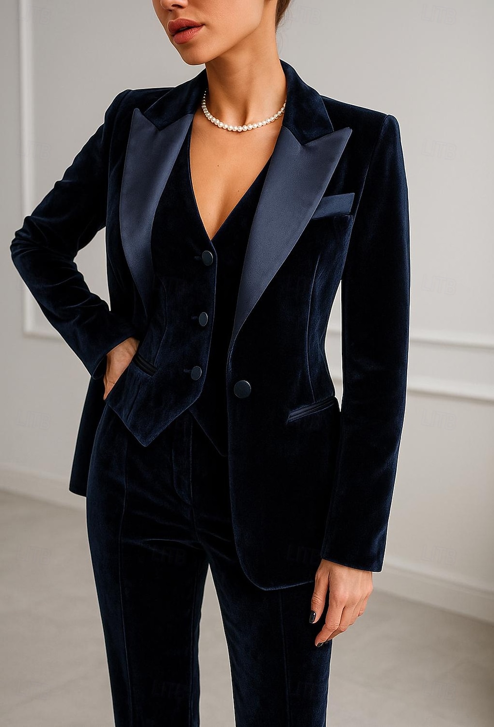 Women's 3 Pieces Suits Formal Wedding Guest Velvet Elegant Simple Long Sleeve Floor Length Peak Lapel Single Breasted 2025 - $194.99 –P1